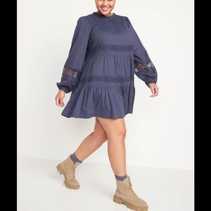 Old Navy Long-Sleeve Pintucked Clip-Dot Mini Swing Dress